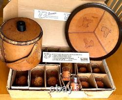 VTG Libbey BAMCO Western Glasses Tooled Leather Horse Sleeves Tray & Ice Bucket