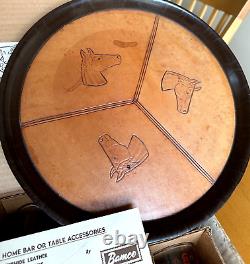 VTG Libbey BAMCO Western Glasses Tooled Leather Horse Sleeves Tray & Ice Bucket