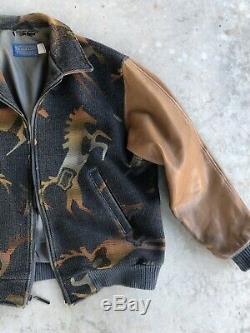 VTG PENDLETON Mens XL Southwest Wild Horses Wool Leather Jacket READ DESCRIPTION