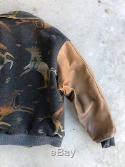 VTG PENDLETON Mens XL Southwest Wild Horses Wool Leather Jacket READ DESCRIPTION
