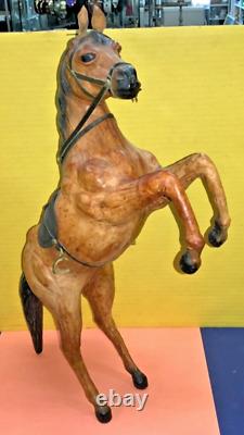 VTG Paper Mache Leather-Wrapped Brown Saddle Horse 17.5 Figurine