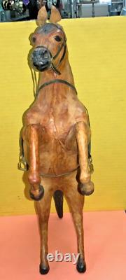 VTG Paper Mache Leather-Wrapped Brown Saddle Horse 17.5 Figurine