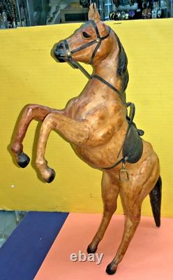 VTG Paper Mache Leather-Wrapped Brown Saddle Horse 17.5 Figurine