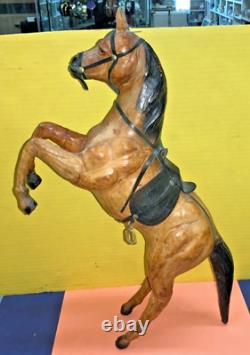 VTG Paper Mache Leather-Wrapped Brown Saddle Horse 17.5 Figurine