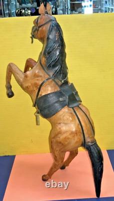 VTG Paper Mache Leather-Wrapped Brown Saddle Horse 17.5 Figurine