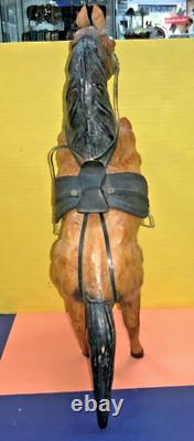 VTG Paper Mache Leather-Wrapped Brown Saddle Horse 17.5 Figurine