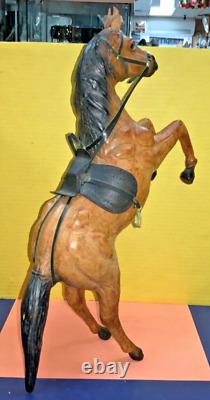 VTG Paper Mache Leather-Wrapped Brown Saddle Horse 17.5 Figurine