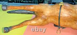 VTG Paper Mache Leather-Wrapped Brown Saddle Horse 17.5 Figurine