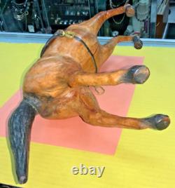 VTG Paper Mache Leather-Wrapped Brown Saddle Horse 17.5 Figurine