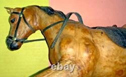 VTG Paper Mache Leather-Wrapped Brown Saddle Horse 17.5 Figurine