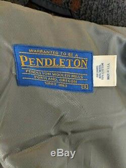 VTG Pendleton Mens Jacket Coat Wild Horses Indian Wool Leather Sleeves Small
