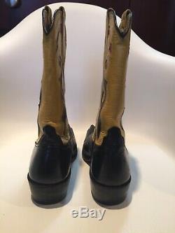 VTG RIOS OF MERCEDES Leather Western Cowgirl Boots Black Yellow Green/Red 9.5M