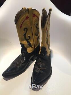 VTG RIOS OF MERCEDES Leather Western Cowgirl Boots Black Yellow Green/Red 9.5M