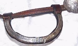 VTG SILVER KING LEATHER WESTERN STERLING SILVER BUCKLE HORSE SHOW HEAD STALL