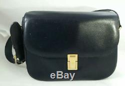Verified Vintage Celine Box Horse Carriage Navy Leather Shoulder Hand Bag Rare