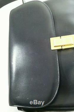 Verified Vintage Celine Box Horse Carriage Navy Leather Shoulder Hand Bag Rare