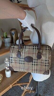 Very Vintage Burberry Beige Nova Check mini Boston Bag PVC Leather Shadow Horse