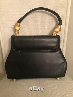 Vicenza Inc 1993 (Rare Vintage Black Leather Goldtone Horse Hardware Handbag)