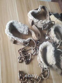 Vintage 1 Set Heavy Leather Horse Hobbles Fleece Lined 3 extra hobbles withchain