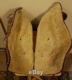 Vintage 15 1950's Western White Buck Stitch Tooled Leather Horse Saddle 1503