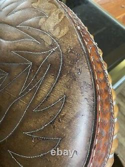 Vintage 15.5'' Western Riding Horse Saddle with S Brand and Floral Patterns