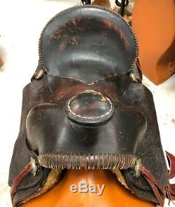 Vintage 16 Slick Seat Saddle withHorse Tooling Very Unique! Pre-owned Fair Cond