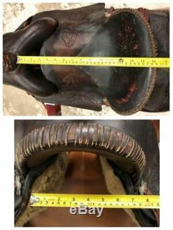 Vintage 16 Slick Seat Saddle withHorse Tooling Very Unique! Pre-owned Fair Cond
