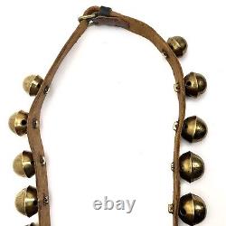 Vintage 17 BRASS Graduated Christmas Sleigh JINGLE BELLS 64 Leather Horse Strap