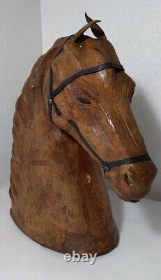 Vintage 17H Leather Wrapped Horse Head Bust Statue/Sculpture