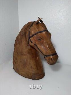 Vintage 17H Leather Wrapped Horse Head Bust Statue/Sculpture