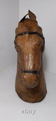 Vintage 17H Leather Wrapped Horse Head Bust Statue/Sculpture