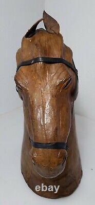 Vintage 17H Leather Wrapped Horse Head Bust Statue/Sculpture