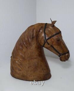 Vintage 17H Leather Wrapped Horse Head Bust Statue/Sculpture