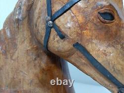 Vintage 17H Leather Wrapped Horse Head Bust Statue/Sculpture