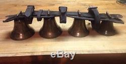 Vintage 1800s Primitive 4 Brass Horse Carriage Buggy Bells On Leather