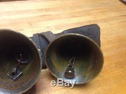 Vintage 1800s Primitive 4 Brass Horse Carriage Buggy Bells On Leather
