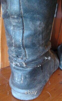 Vintage 1920's Black Leather Riding Hunt Boots withWooden Stretchers Forms