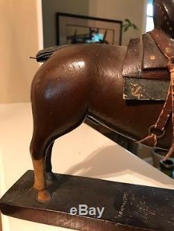 Vintage 1940 Carved Wood Folk Art HORSE hand made Leather SADDLE outsider art