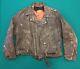Vintage 1940's Distressed Studded Horse Hide Leather Motorcycle Jacket XL