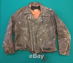 Vintage 1940's Distressed Studded Horse Hide Leather Motorcycle Jacket XL