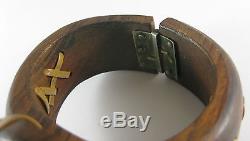 Vintage 1940s Carved Wood & Leather Horse Bakelite Era Clamper Bracelet
