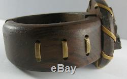 Vintage 1940s Carved Wood & Leather Horse Bakelite Era Clamper Bracelet