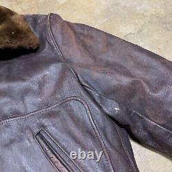Vintage 1940s Durable Brand Horse Hide Leather Bomber Jacket Talon Zipper
