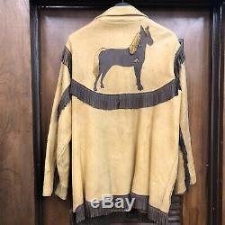Vintage 1950s Frontier Western Cowboy Fringe Horse Rockabilly Leather Jacket-l