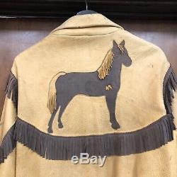Vintage 1950s Frontier Western Cowboy Fringe Horse Rockabilly Leather Jacket-l