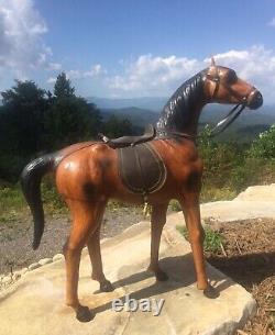 Vintage 1960's Large Leather Horse Mantel Showpiece Sculpture, Dog NOT Included