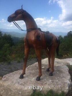 Vintage 1960's Large Leather Horse Mantel Showpiece Sculpture, Dog NOT Included