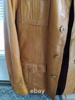 Vintage 1960's Western Distressed 100% Leather Sherpa Jacket Acetate Liner Sz 42