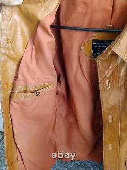 Vintage 1960's Western Distressed 100% Leather Sherpa Jacket Acetate Liner Sz 42