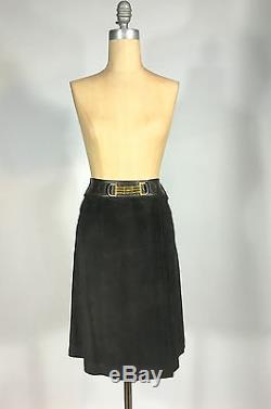 Vintage 1960s-70s brown suede leather CELINE Paris skirt a-line sz 38 horse bit
